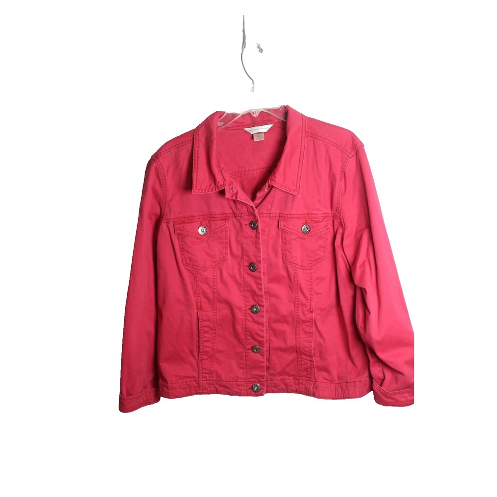 Christopher & Banks Womens XL Red Denim Jacket Stretch Crystal Button Pockets - Picture 2 of 5